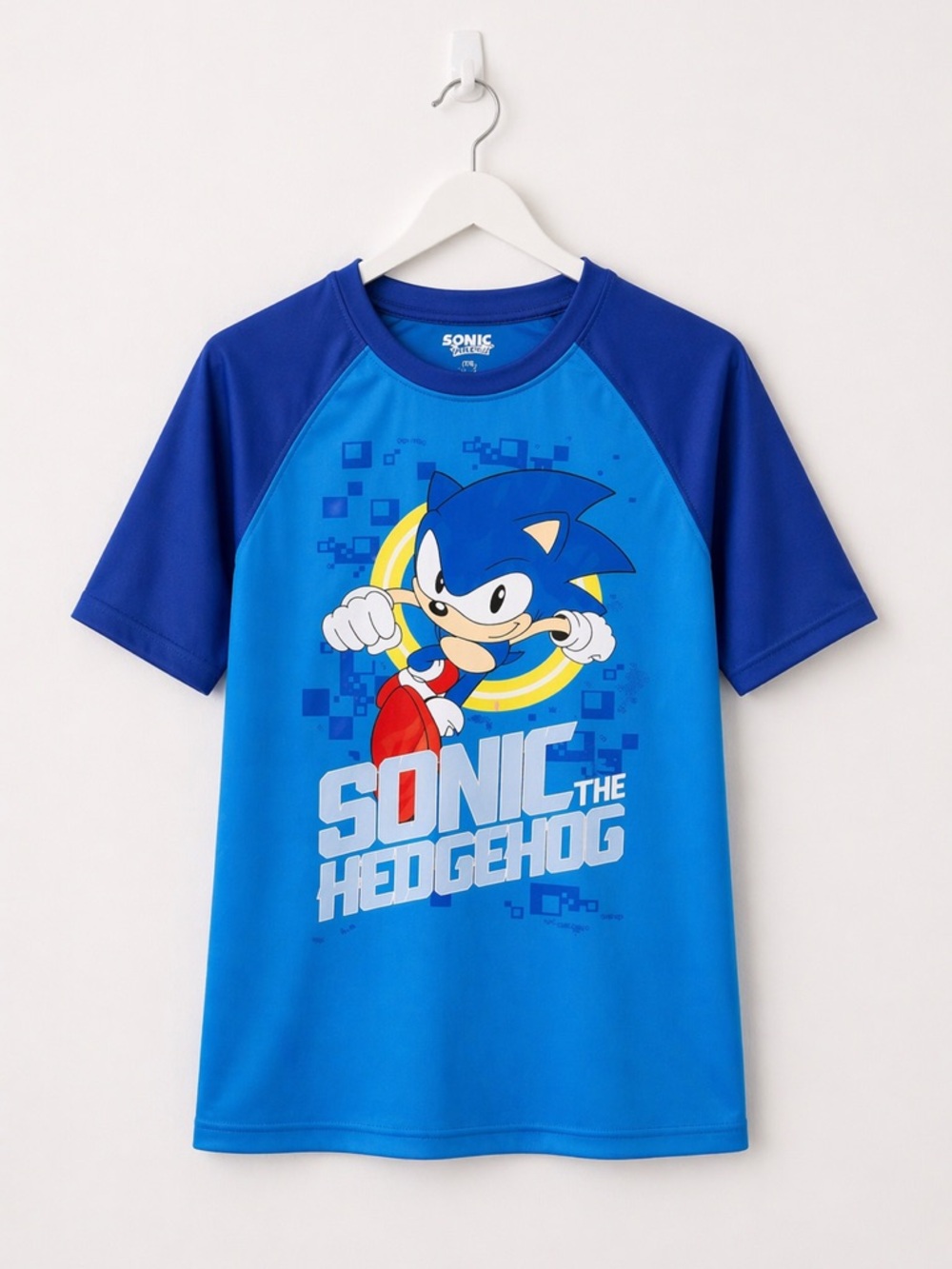 Sonic the Hedgehog Boys 14/16 Graphic Tee Blue Raglan Shirt SEGA Gamer Top
